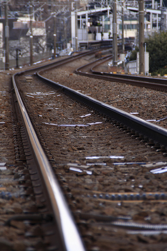 Curving railway track